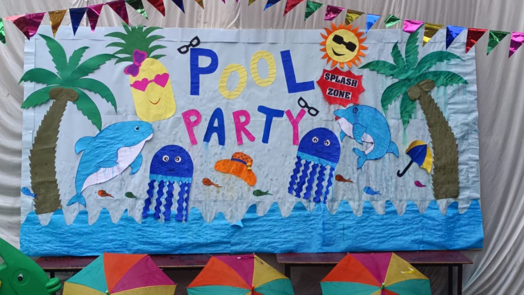 Pool party stage decoration at Shri Raghunath Ji Academy